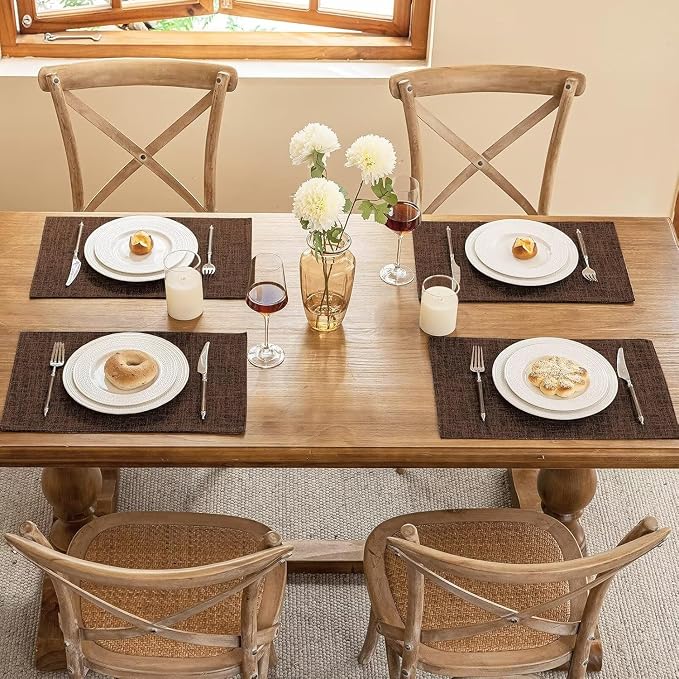 Blue Forest Placemats Set of 8, Dual-Layered Thickened Faux Linen Cloth Place - Image 6