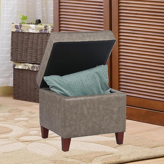 Adeco 17.5" Square Faux Leather Ottoman - Image 7