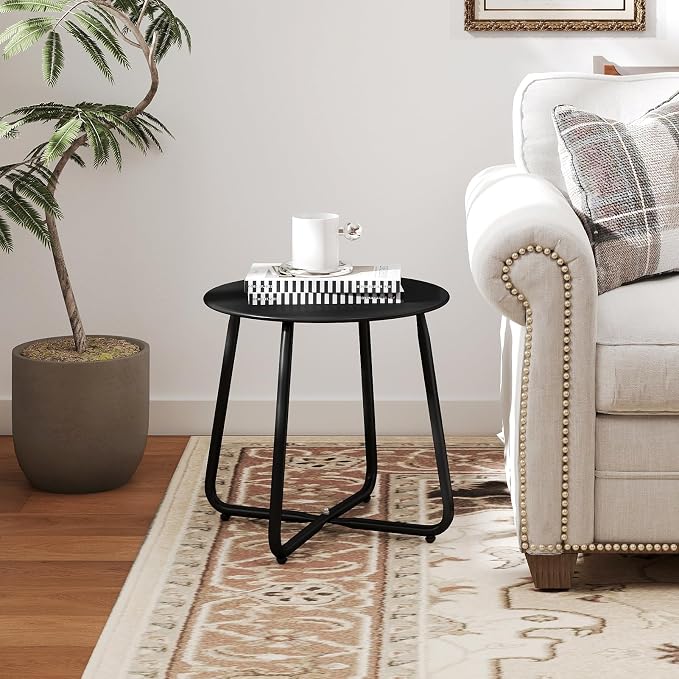 HollyHOME Round Metal Side Table, Rust-Resistant Patio Small Plant Stand - Image 9