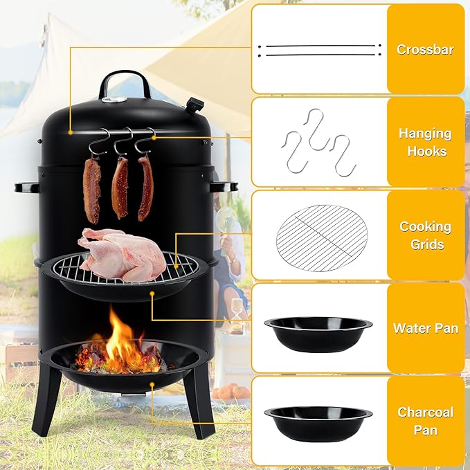 TCFUNDY 32" Vertical Charcoal Smoker Grill, Heavy-Duty BBQ Grill - Image 7