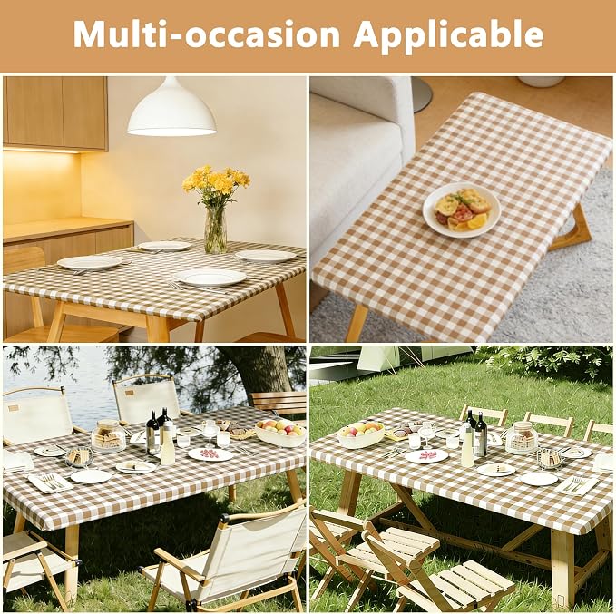 Rectangle Picnic Table Cloth, Elastic Waterproof Fitted Vinyl Tablecloths - Image 7