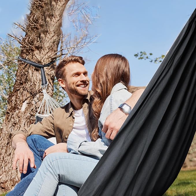 Hammock in Dark Grey Cotton with Spreader Bars, 106 x 59 Inch