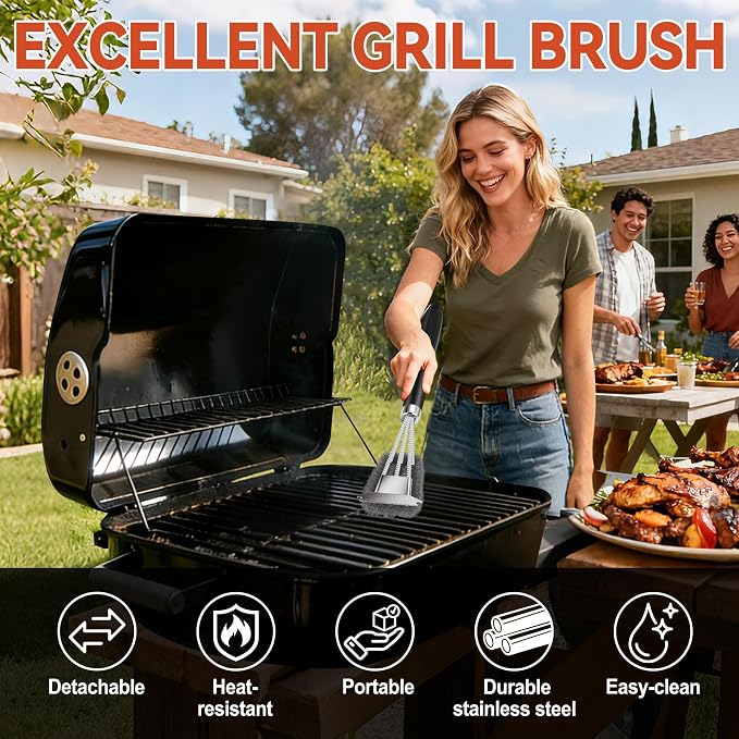 Grill Brush with Scraper, Adjustable Handle BBQ Grill Brush, Extra Strong Grill - Image 4