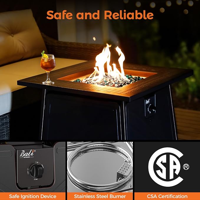 BALI OUTDOORS Gas FirePit Table, 28 inch 50, 000 BTU Square Outdoor Propane - Image 3