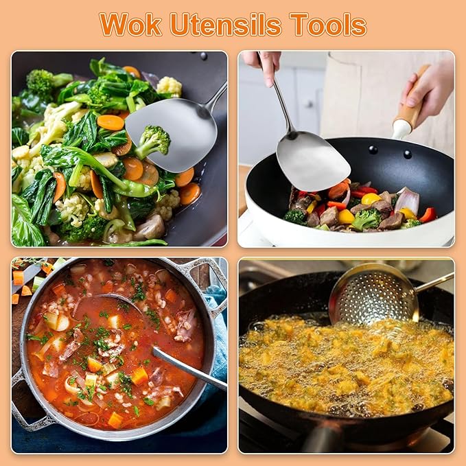 FJNATINH 304 Stainless Steel Kitchen Utensil Sets-6 PCS Wok Spatula Sets - Image 8