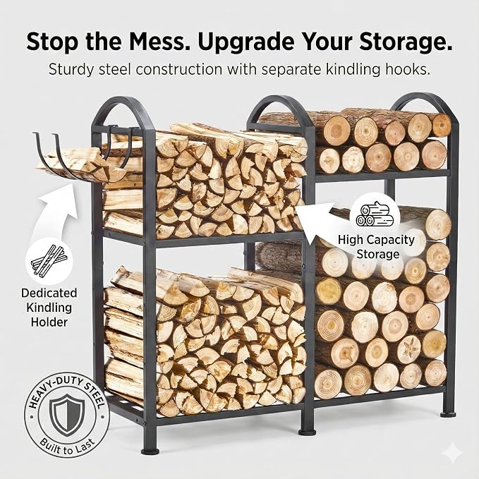 Firewood Rack Indoor With Hooks, 31inch Firewood Rack, log holders - Image 9