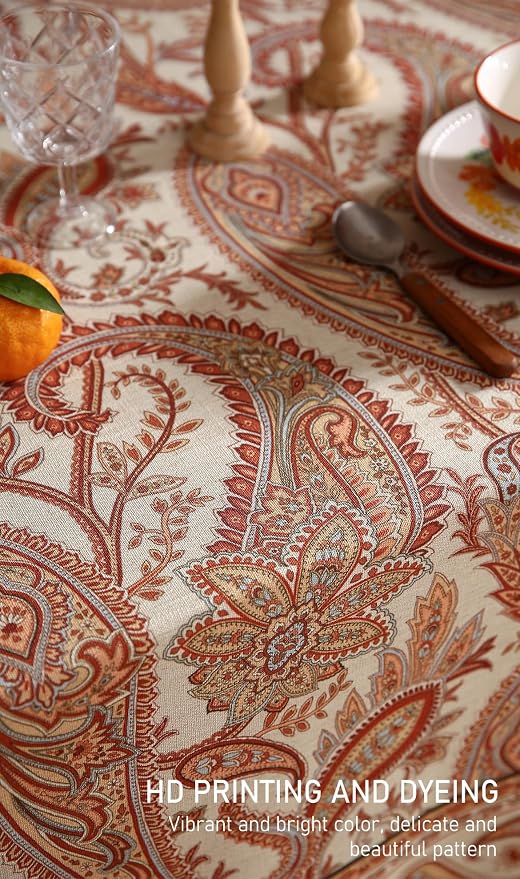 ISAENNE Designer French Red Round Tablecloth, Fall Linen Table Cloth - Image 3