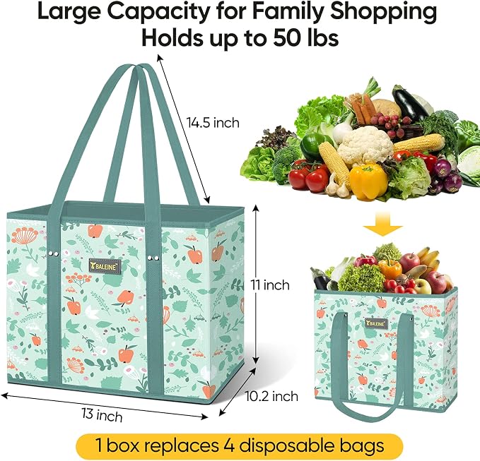 BALEINE 3Pk Reusable Grocery Bags, Foldable Shopping Bags - Image 2
