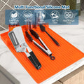 Silicone Grill Mat, 16 x 11.5 Inch Orange with 8 Tableware Slots