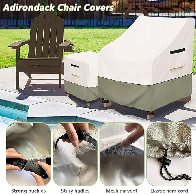 3 Pieces Adirondack Chair Sets Cover, 600D Heavy Duty Waterproof Outdoor Chair - Image 3