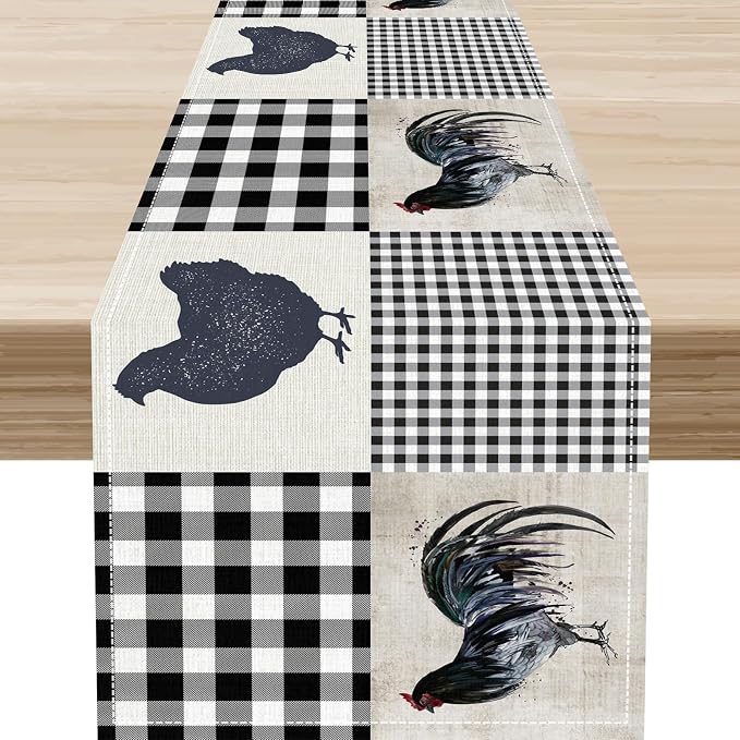 Farmhouse Rooster Table Runner, Vintage Rooster Retro Farmhouse Country Chicken by Unknown