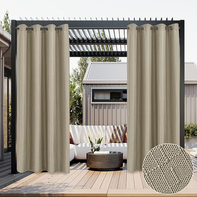 HolidayIdeas 2 Panels Linen Outdoor Curtains by HolidayIdeas