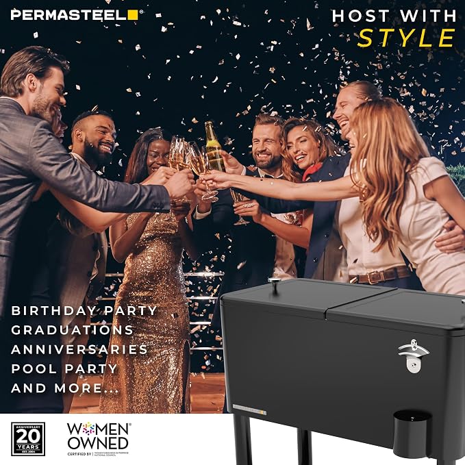 Permasteel 80 Quart Party Cooler, Rolling Ice Chest - Image 6