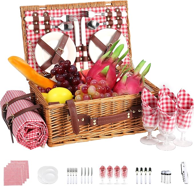 Neti Neti Wicker Picnic Basket for 4 by NetiNeti