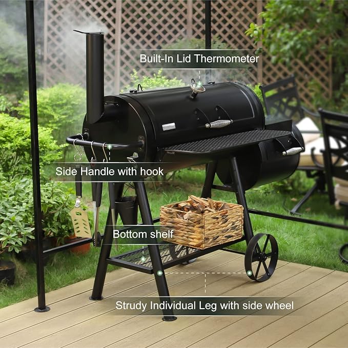 MFSTUDIO Heavy Duty Charcoal Wood Offset Outdoor Smoker Grill, Extra Large - Image 5