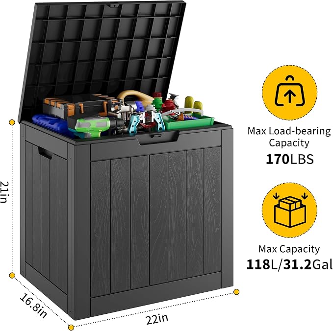 31 Gallon Outdoor Storage Deck Box Waterproof, Garden Tool, Backyard Cushion - Image 4