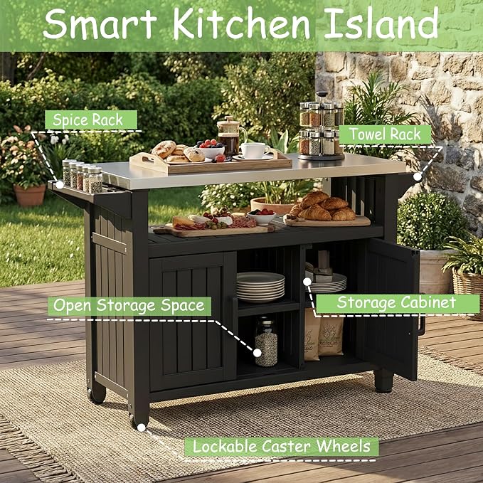 Kitchen Island Cart, All-Weather Resin Cabinet - Image 3