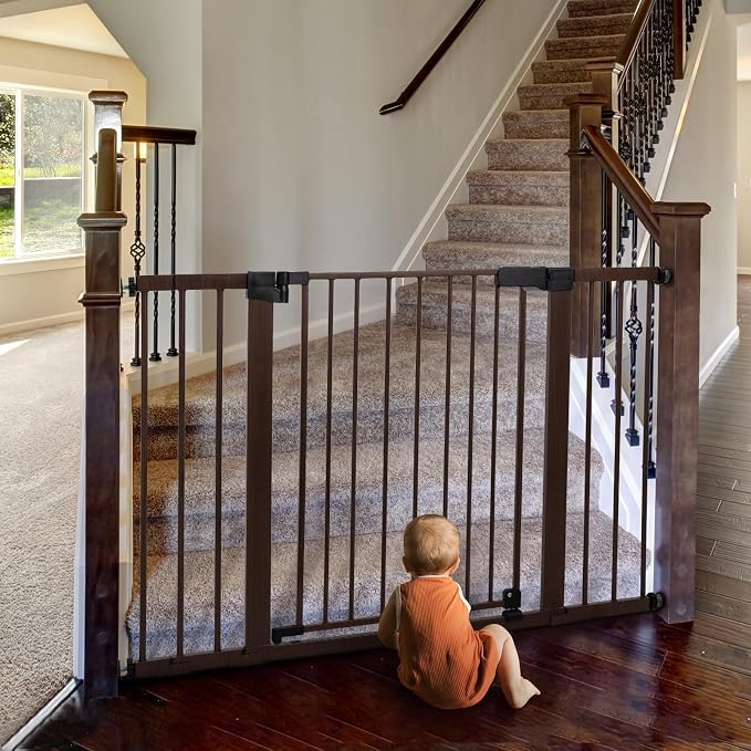 BABELIO Baby Gate with Black Wood Pattern, 29-48 Inch Auto Close Dog Gate - Image 2