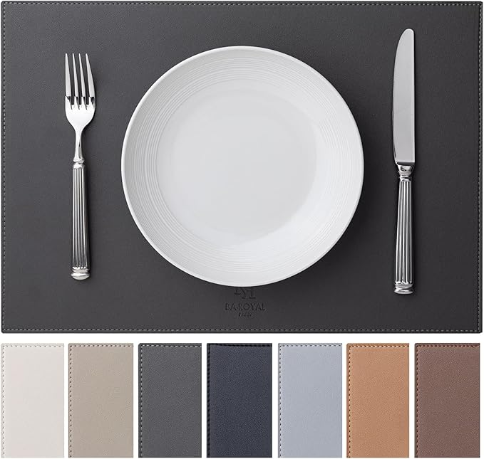 Faux Leather Placemats Set of 8 Vinyl Washable Wipeable Table Mats by BAROYAL