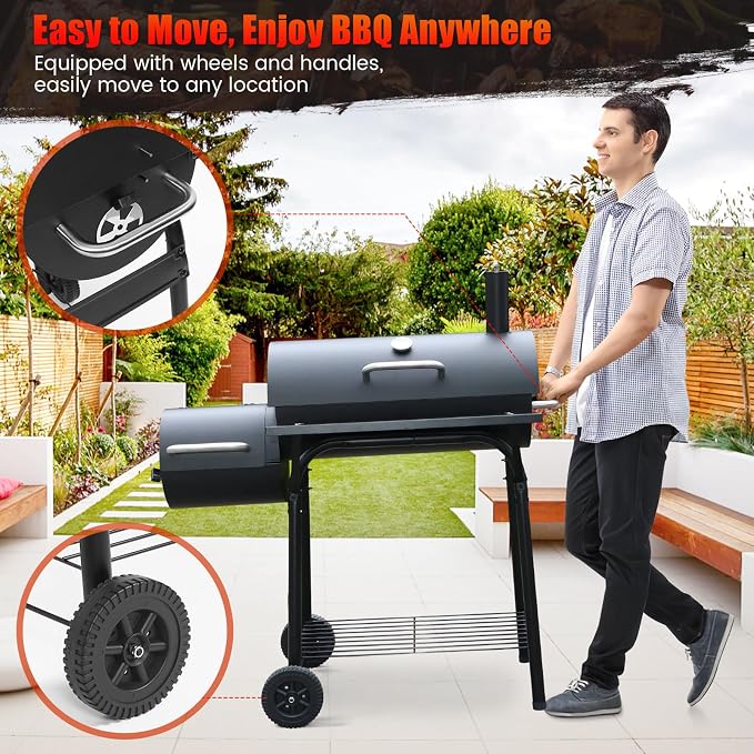 Realcook Charcoal Grills with Offest Smokers: Spacious Barrel Charcoal BBQ - Image 7