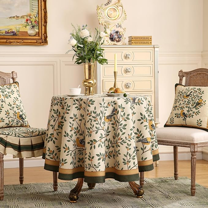 patdrea Designer Vintage Linen Round Table Cloth, Durable Breathable Cover Fall - Image 2
