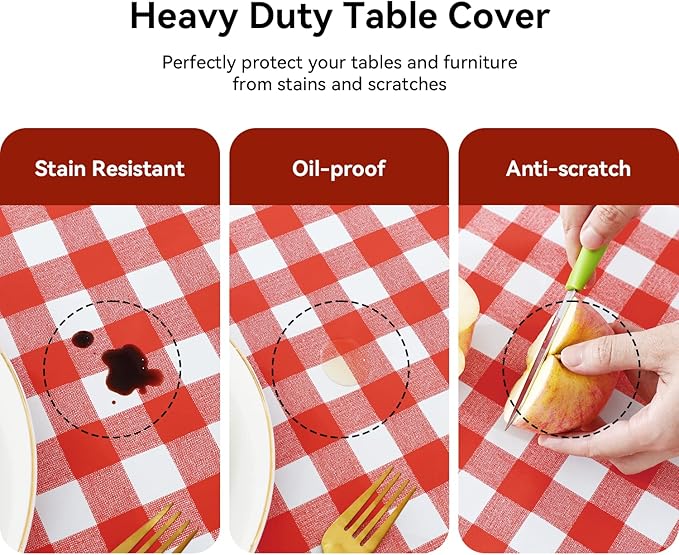 Romanstile Rectangle Vinyl Tablecloth, 100% Waterproof Buffalo Gingham Plastic - Image 4
