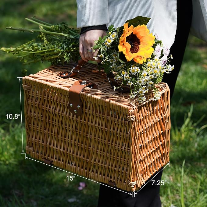 ZORMY Wicker Picnic Basket for 2 Person, Willow Hamper Basket Sets - Image 5