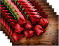 Vintage Wood Panel Red Rose Placemats Set of 6, Valentine's Day Place Mats Heat by CIAIDU