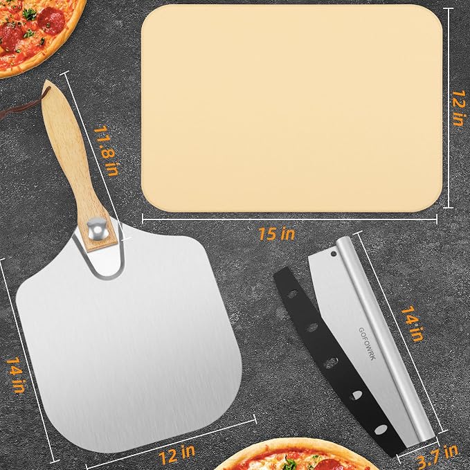 Pizza Stone 5 PCS Set, 15 x 12" Large Rectangle Pizza Stone Set - Image 2