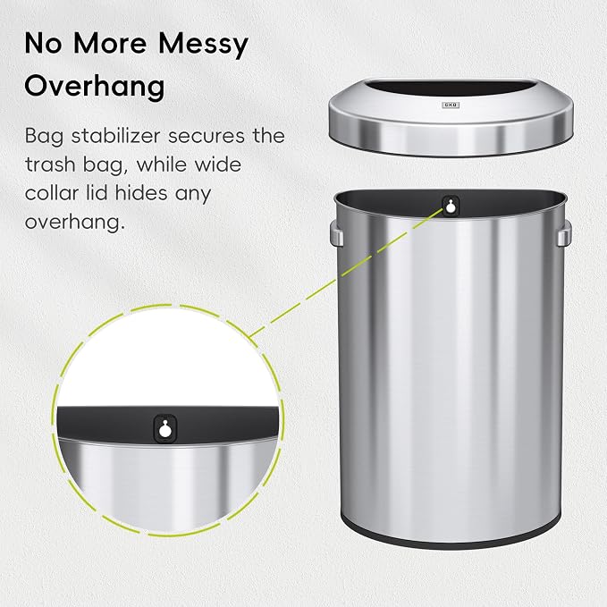 EKO Urban 16 Gallon Semi-Round Open Top Waste Bin, Stainless Steel Half Round - Image 5