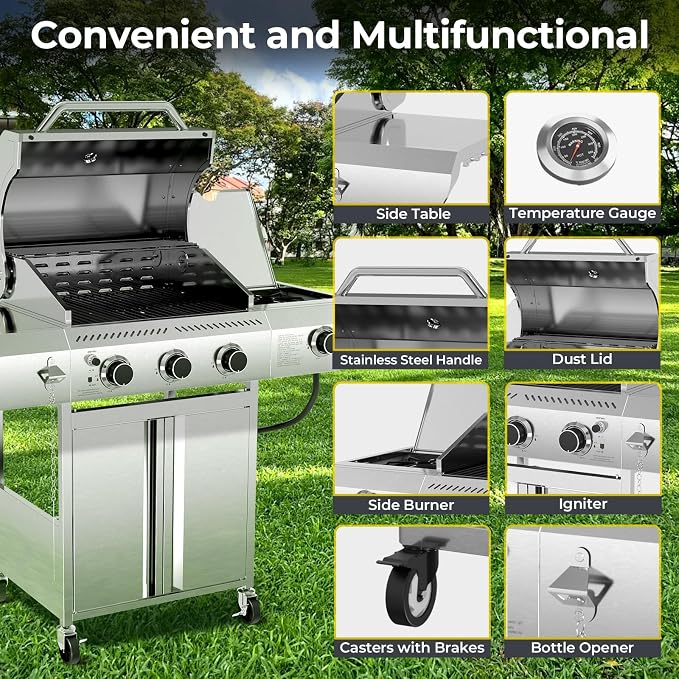 R.W.FLAME 3-Burner Propane Gas Grill - Image 3