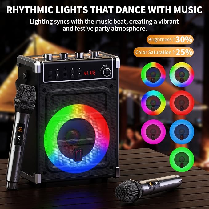 JYX Karaoke Machine with 2 Wireless Microphones, Portable Bass/Treble Bluetooth - Image 8