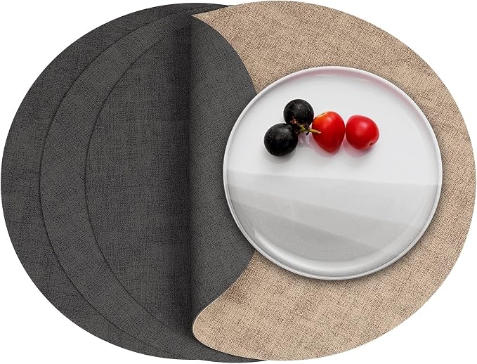 Myir JUN Round Placemats Dual Sided, Faux Leather Place Mats Set of 4 Indoor by MyirJUN