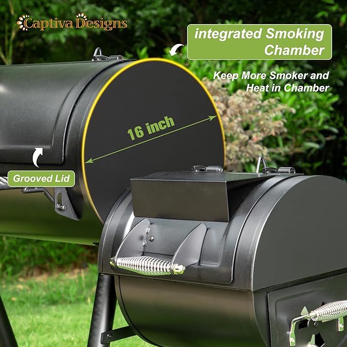 Captiva Designs Heavy Duty Outdoor Smoker, Extra Large Cooking Area Offset - Image 3