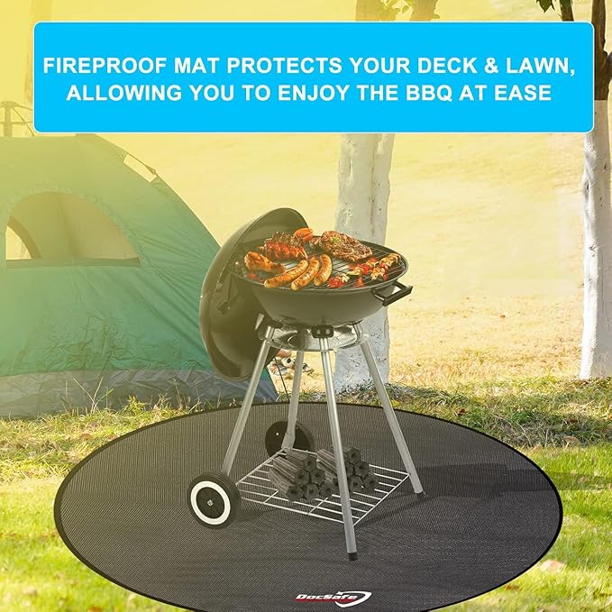 Grill Floor Mat, 42-Inch Round Fireproof Fiberglass, Black
