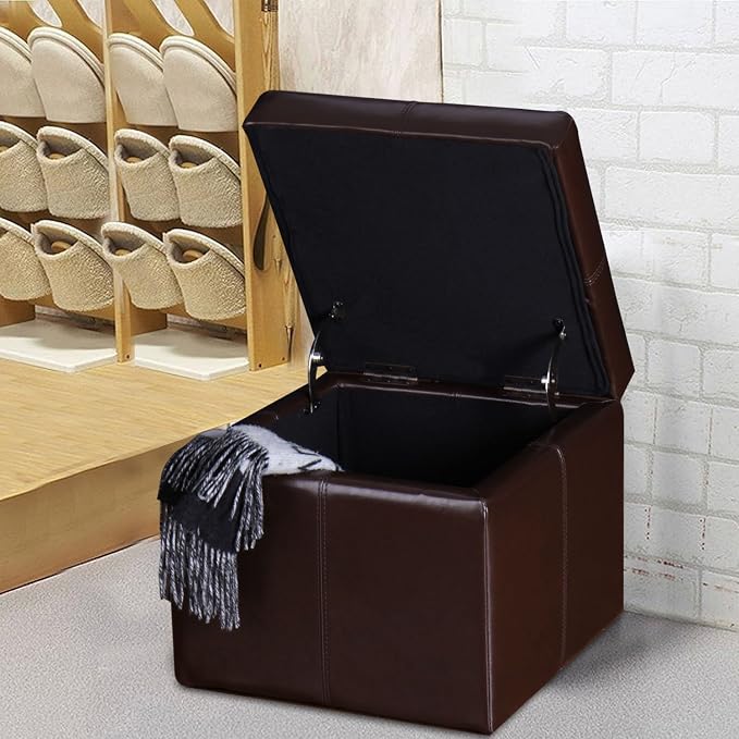 Homebeez Faux Leather Storage Ottoman Square Footrest Stool Cube Bench Ottoman - Image 5