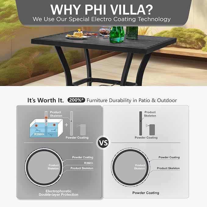 PHI VILLA Outdoor Patio 31" Square Height Bar Table - Image 5