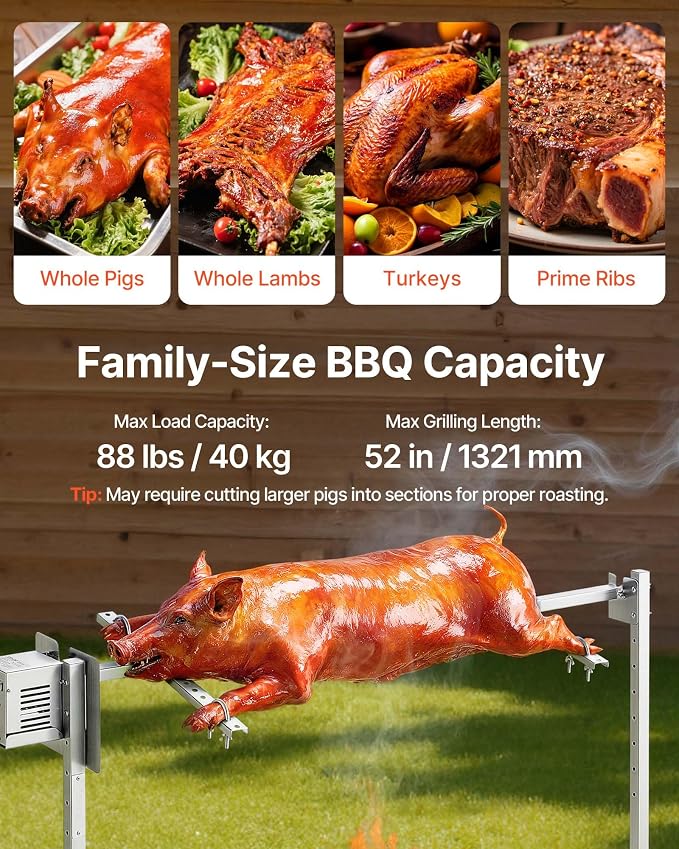 VEVOR Rotisserie Grill, 52in Electric Rotisserie Grill Kit 8 Level Height - Image 3