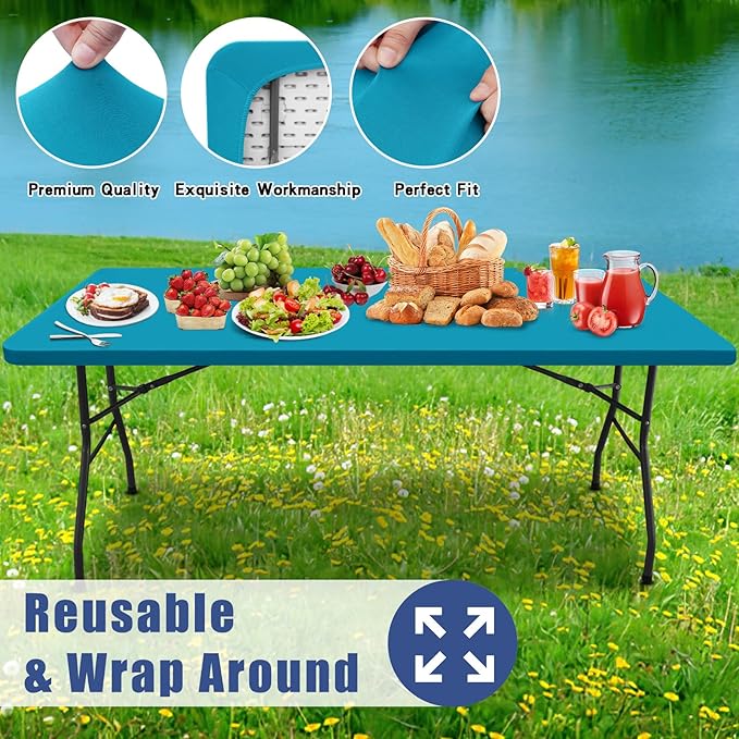 Spandex 8 Foot Rectangle Table Cloth 6 Pack, Elastic Fitted Tablecloths - Image 5
