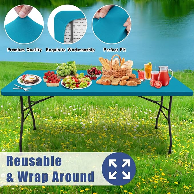 Spandex 4 Foot Rectangle Table Cloth 6 Pack, Elastic Fitted Tablecloths - Image 5