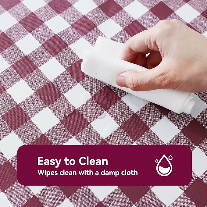 Romanstile Rectangle Vinyl Tablecloth, 100% Waterproof Buffalo Gingham Plastic - Image 3