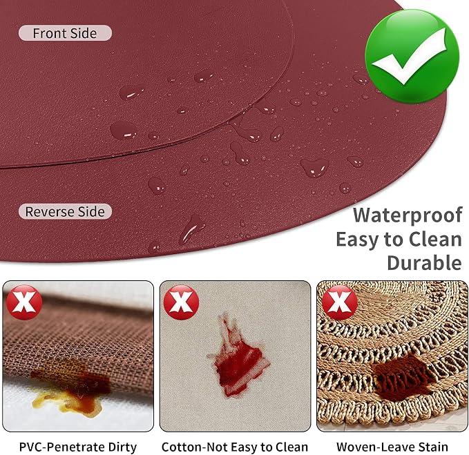 Herda Round Placemats Set of 6 Faux Leather Placemats Wipeable Washable - Image 3