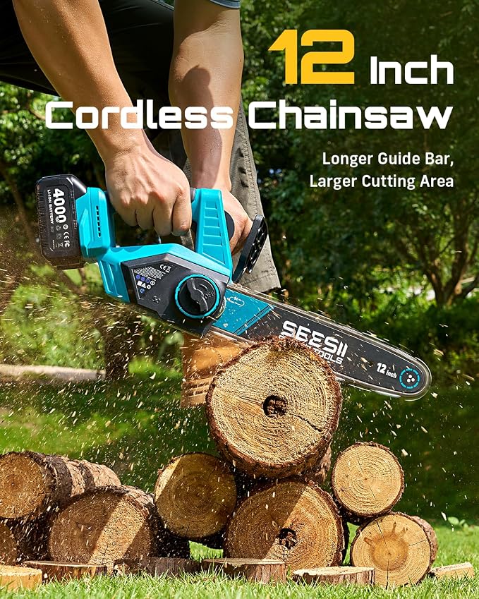 SEESII Electric Chainsaw Cordless 12-inch, Handheld Chain Saws - Image 3