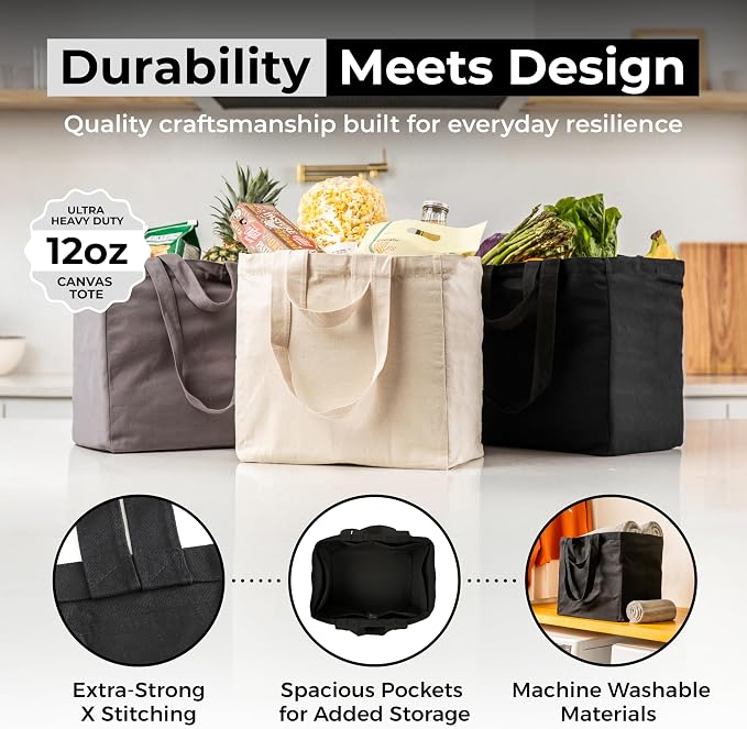 VeraMia Canvas Grocery Bag 3pc XL Set - Image 3