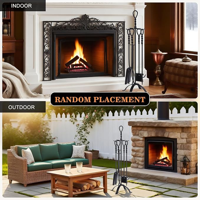 Gtongoko 35 Inch Fireplace Tools Set 5 Pcs Black Wrought Solid Iron Large Fire - Image 7