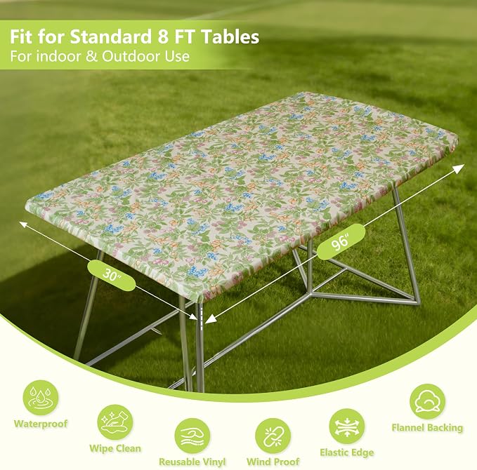 Rectangle Picnic Table Cloth, Elastic Waterproof Fitted Vinyl Tablecloths - Image 5