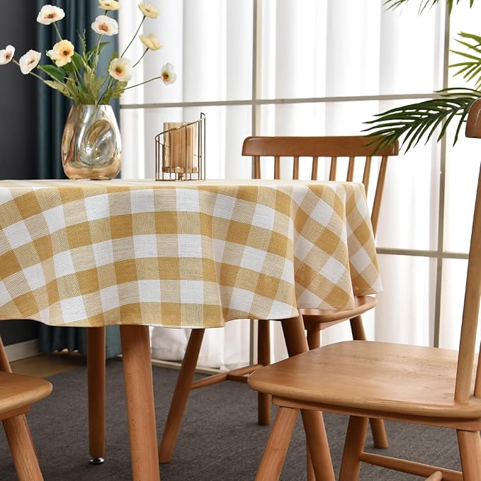 Gingham Table Cloth for Round Tables Yellow Checkered Plaid Tablecloth Heavy - Image 2