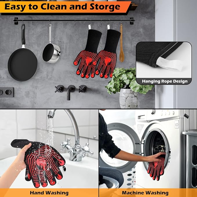 BBQ Gloves, 1472°F Heat Resistant Gloves Fireproof Mitts, Grilling Gloves - Image 5