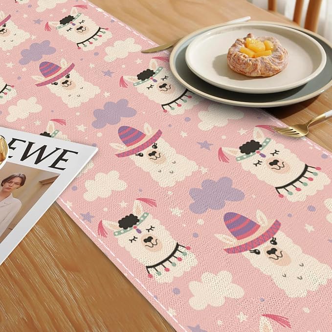 Cute Funny Llama Alpaca Table Runners 70 inches Long Table Runner Elegant Linen - Image 6