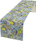 Farmhouse Rustic Lemon Table Runner, Vintage Morocco Blue Tiles Mediterranean by Unknown